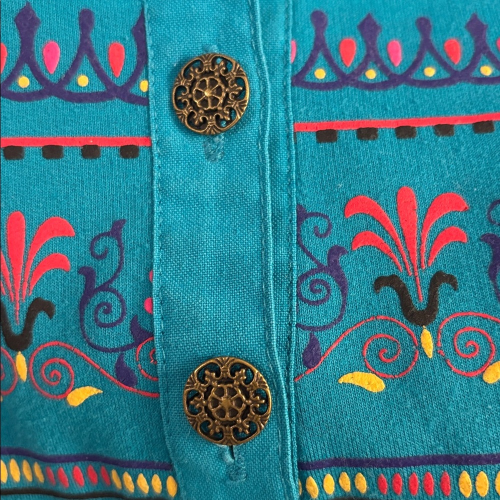 Vintage Petite Sophisticate Henley PS Blue Half Button Down Sweatshirt w Pockets - Picture 3 of 9